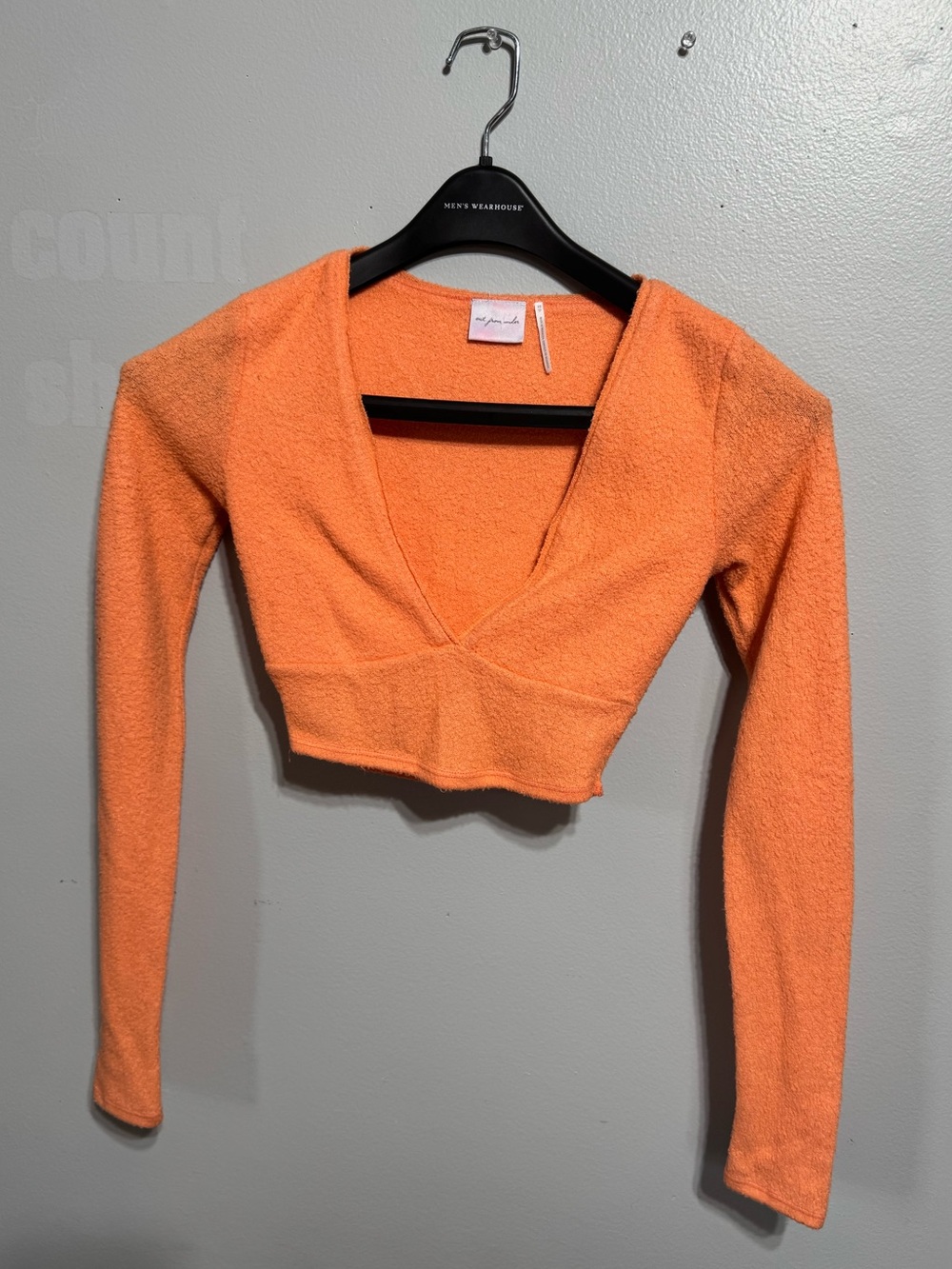 Urban Outfitters Bright Orange Cropped V-Neck Long Sleeve Summer Top